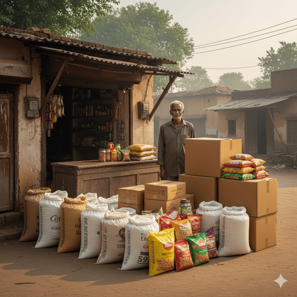 Bulk grocery supplies delivered to village kirana store